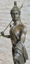 Greek Spartan Warrior Nude Figure Bronze Sculpture Art 33" x 8"