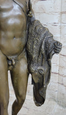 Greek Spartan Warrior Nude Figure Bronze Sculpture Art 33" x 8"