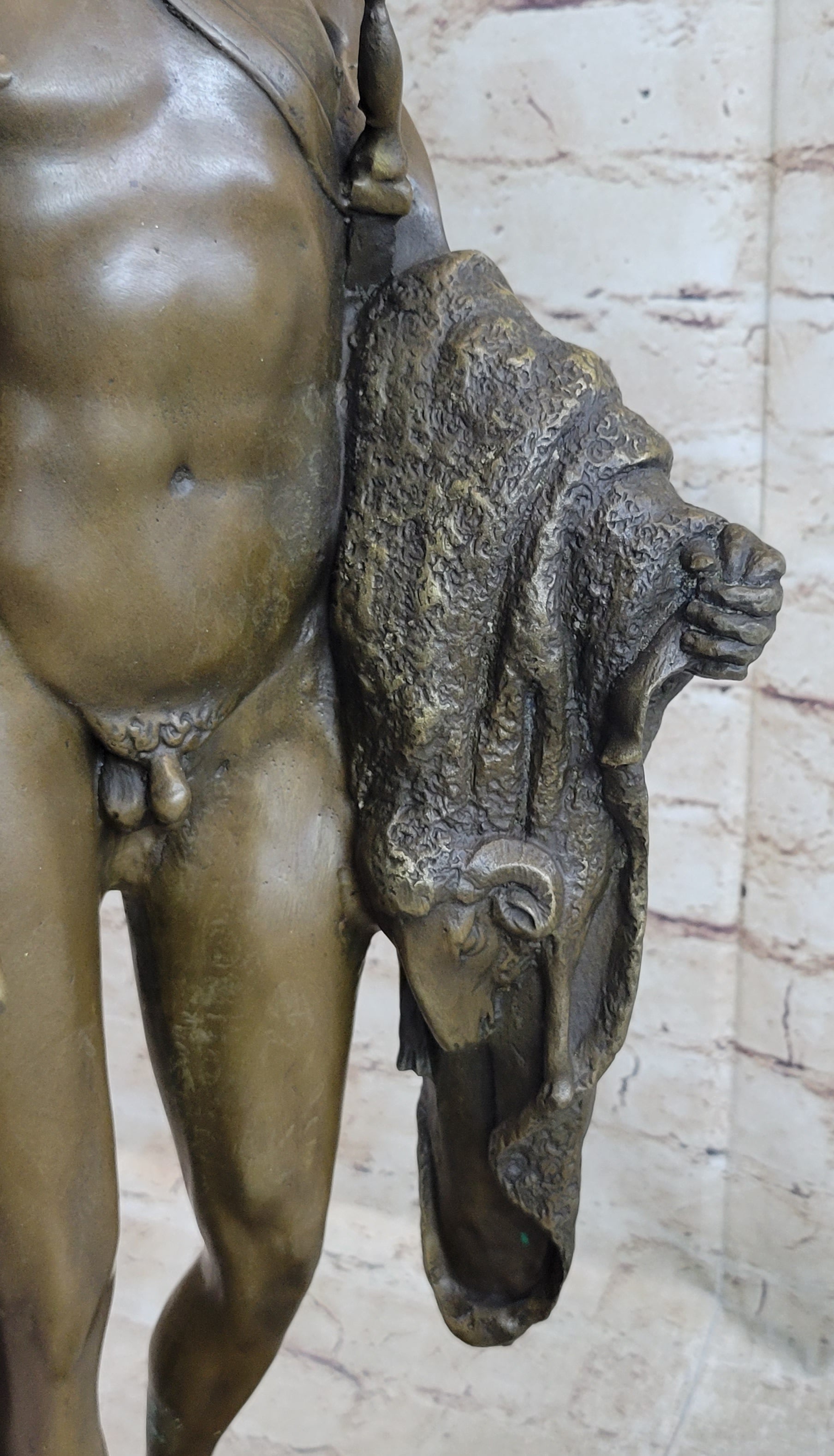Greek Spartan Warrior Nude Figure Bronze Sculpture Art 33" x 8"