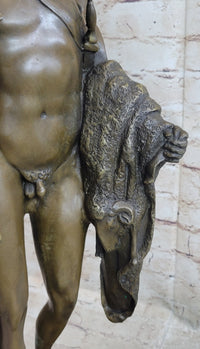 Greek Spartan Warrior Nude Figure Bronze Sculpture Art 33" x 8"
