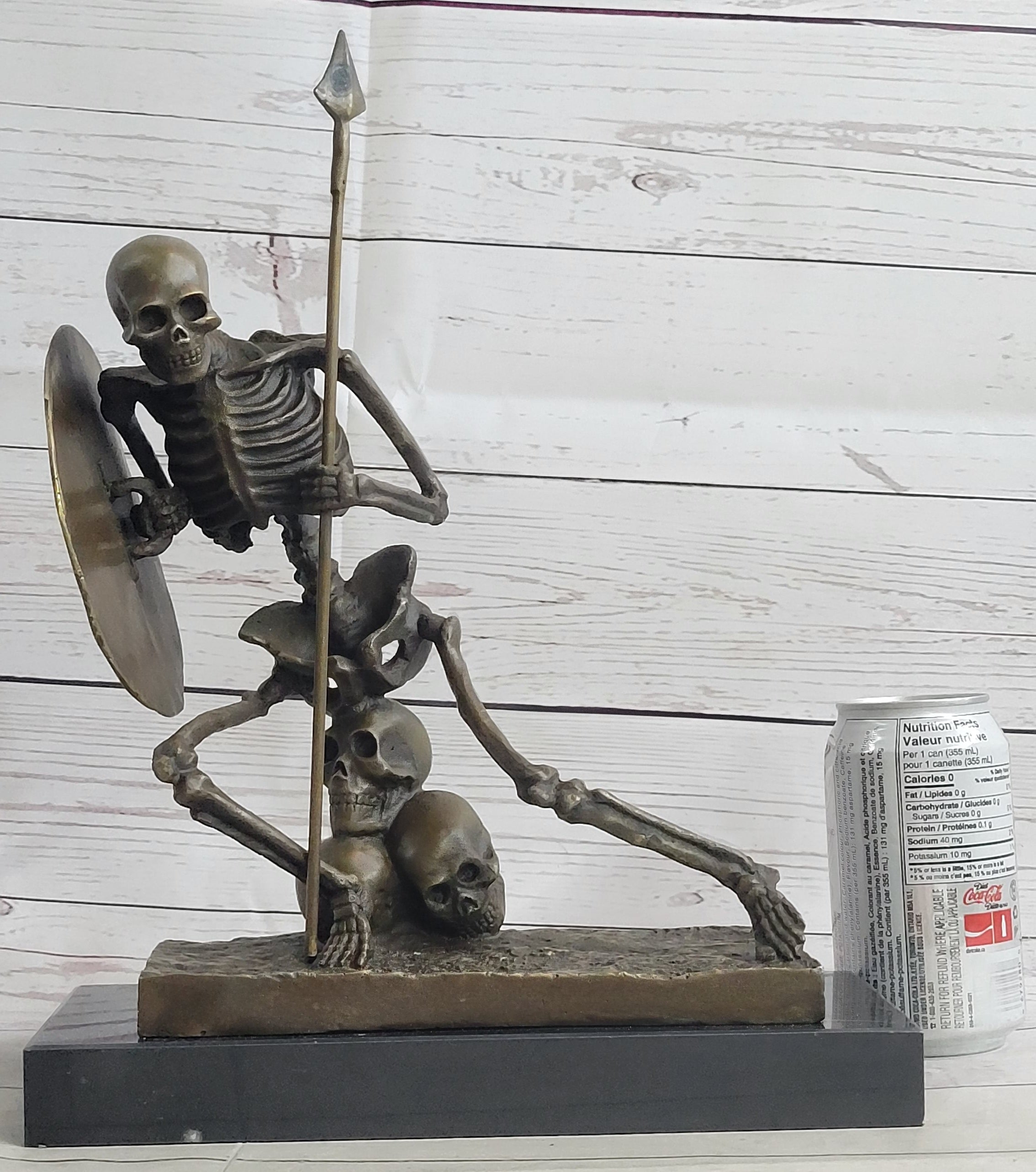 Skeleton Warrior w/ Shield and Spear Bronze 12" x 10"