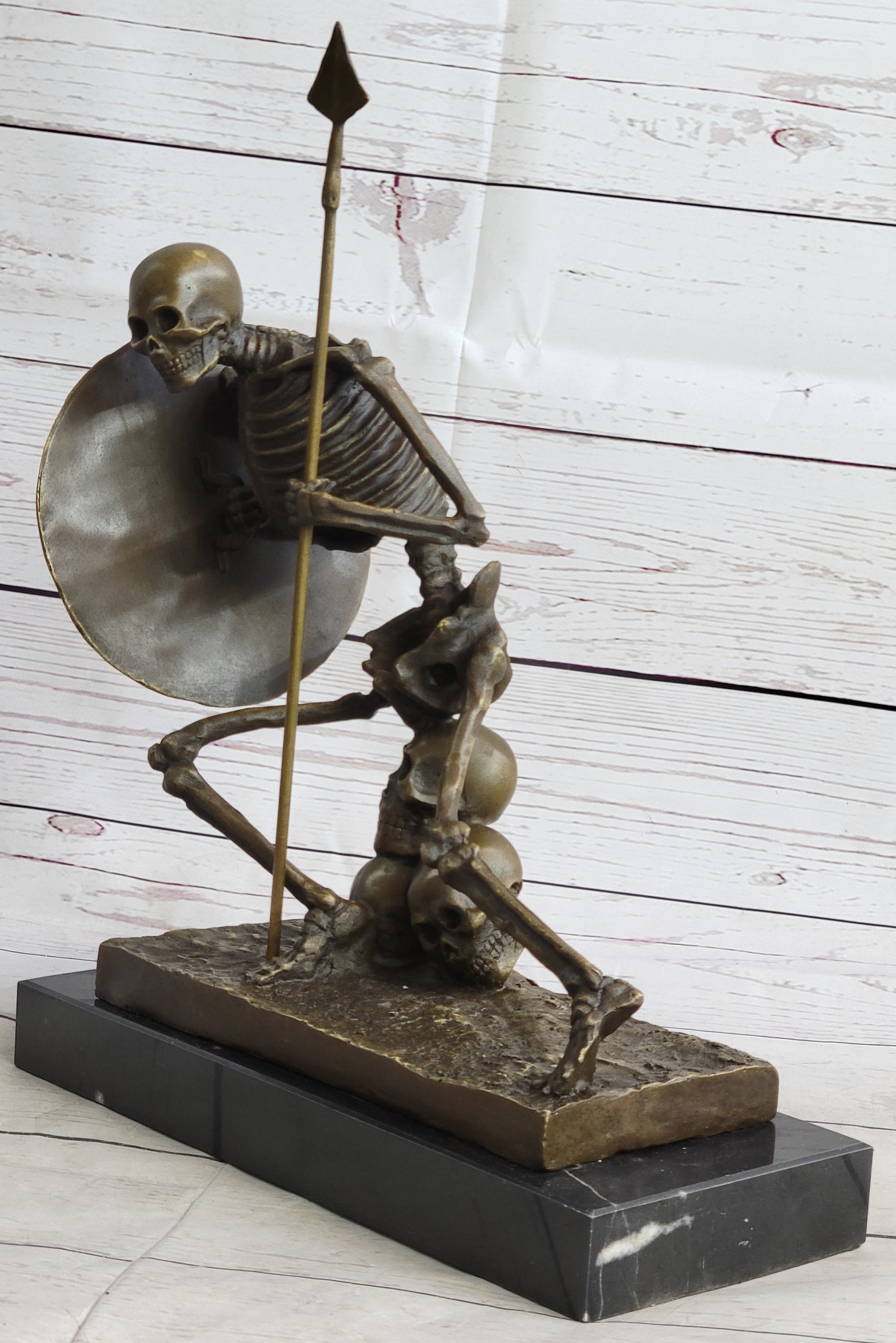 Skeleton Warrior w/ Shield and Spear Bronze 12" x 10"