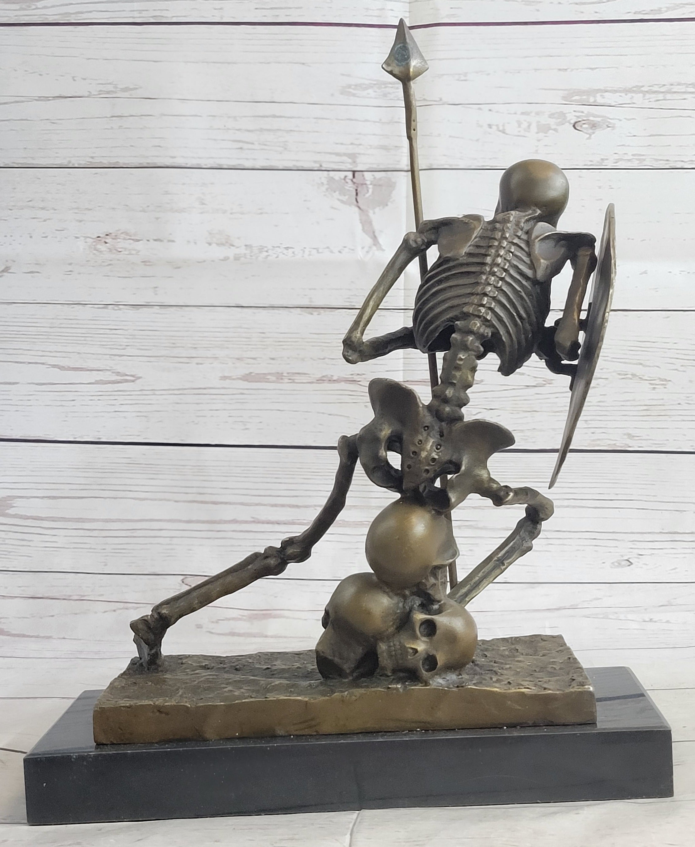 Skeleton Warrior w/ Shield and Spear Bronze 12" x 10"