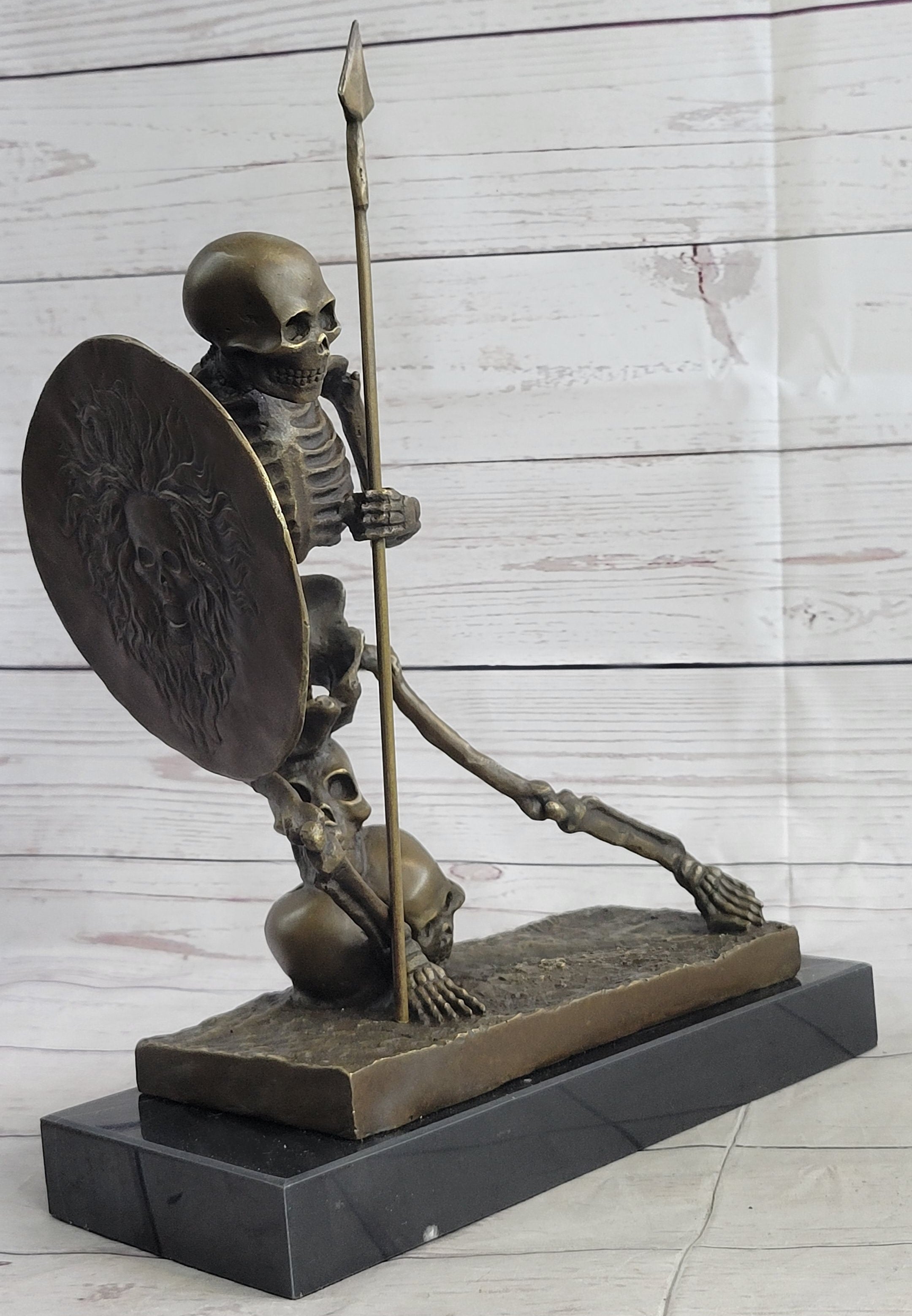 Skeleton Warrior w/ Shield and Spear Bronze 12" x 10"