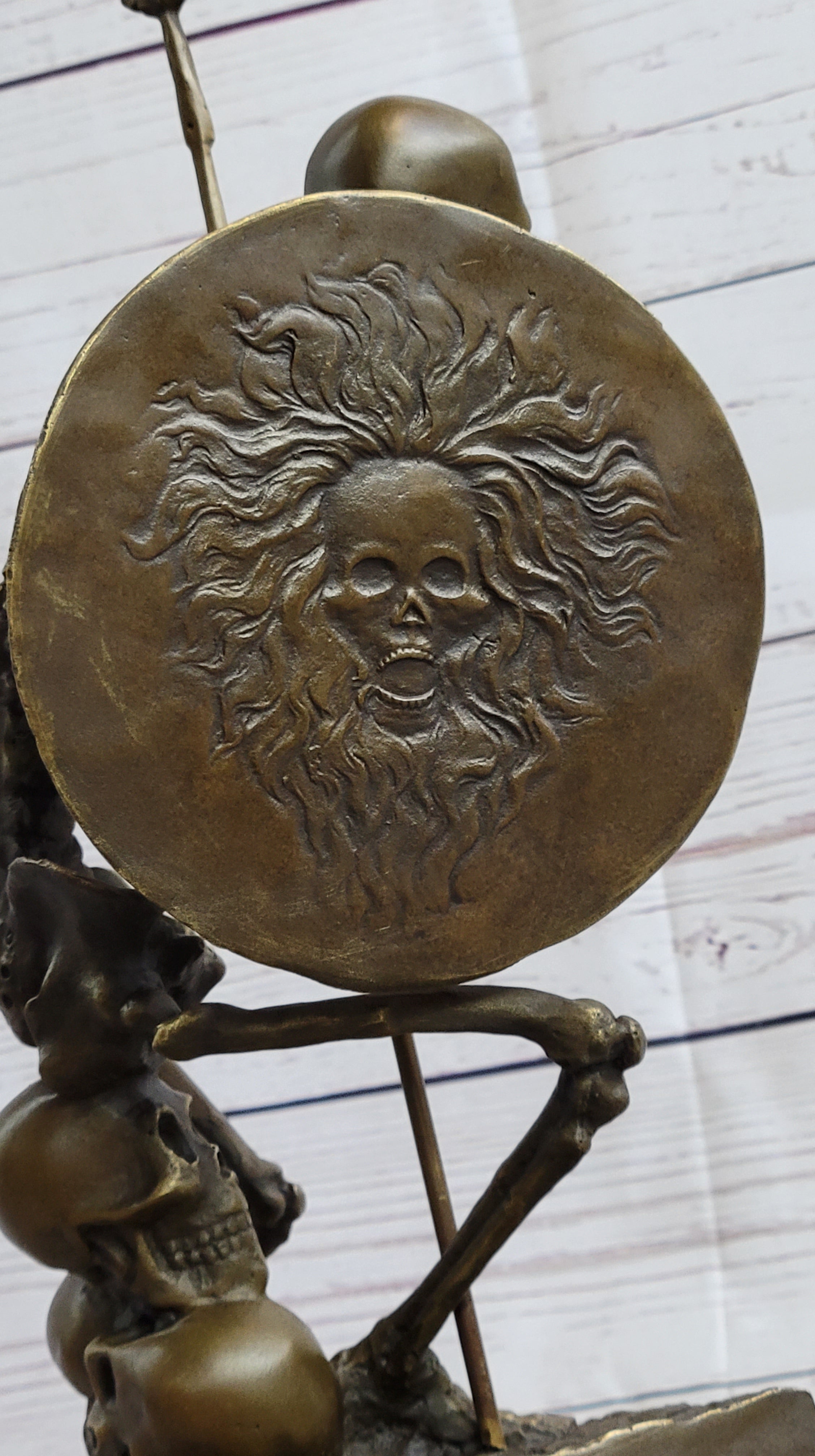 Skeleton Warrior w/ Shield and Spear Bronze 12" x 10"