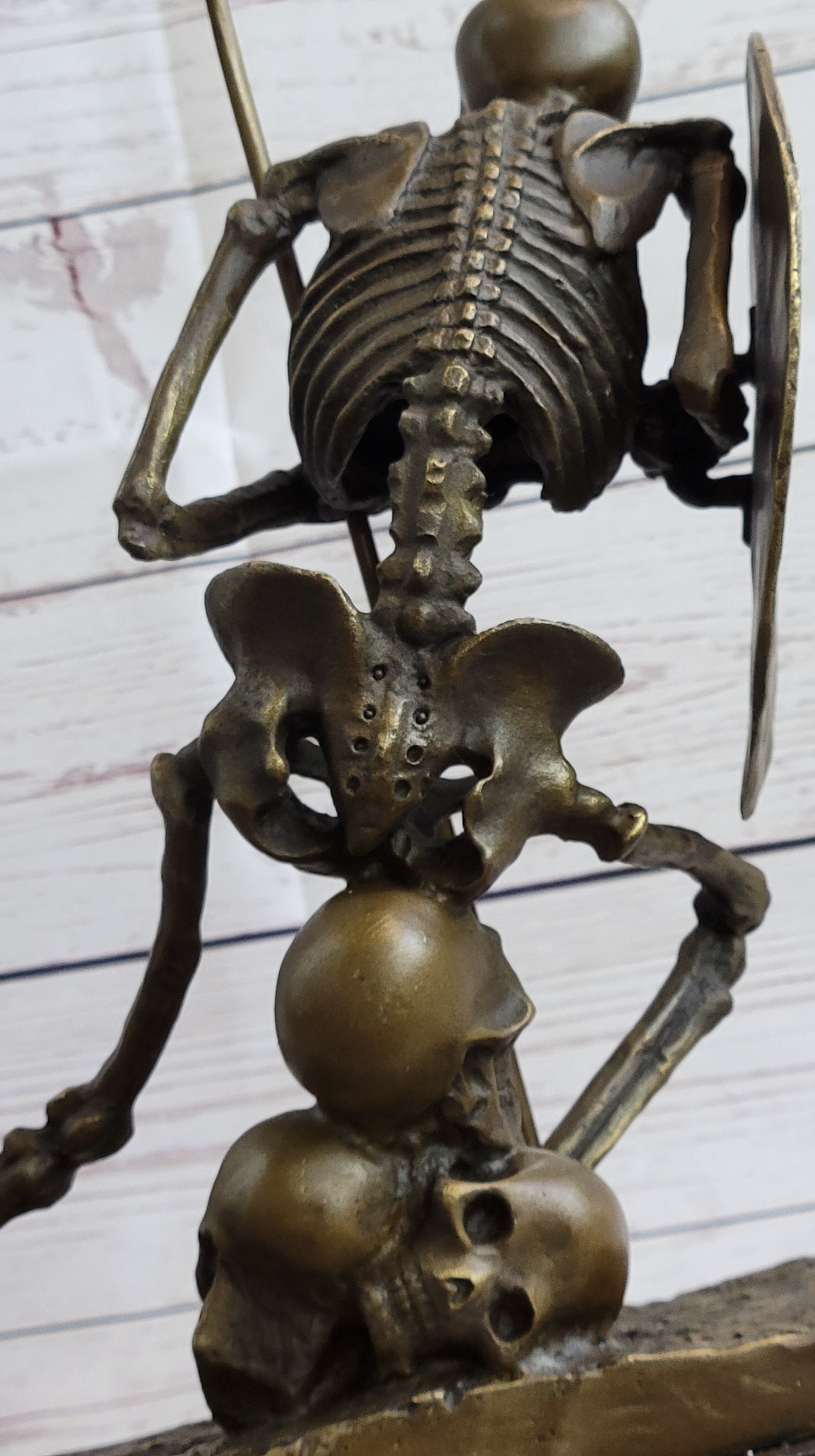 Skeleton Warrior w/ Shield and Spear Bronze 12" x 10"