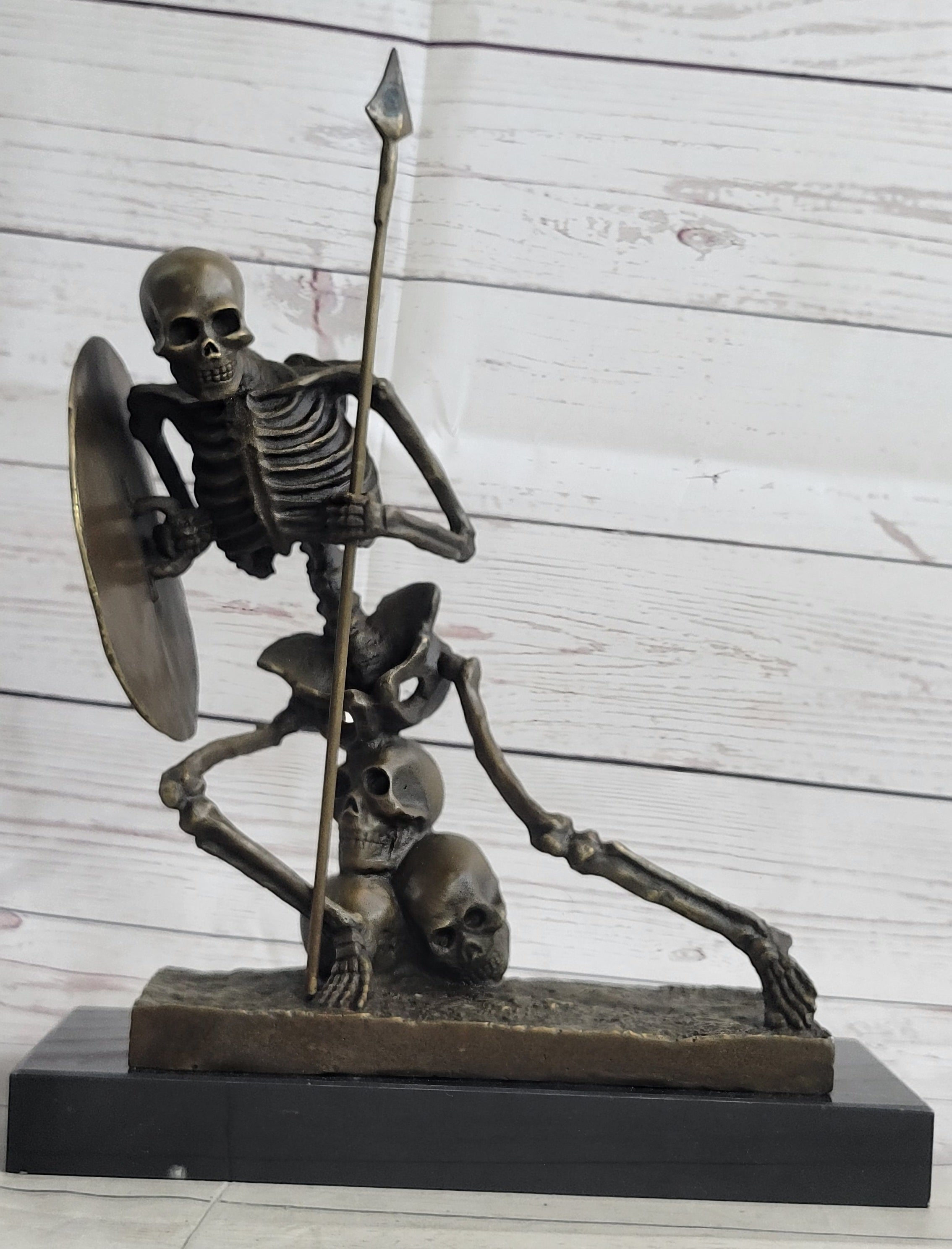 Skeleton Warrior w/ Shield and Spear Bronze 12" x 10"