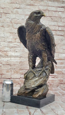 Bronze Metal Eagle Sculpture on Rocky Base by Barye