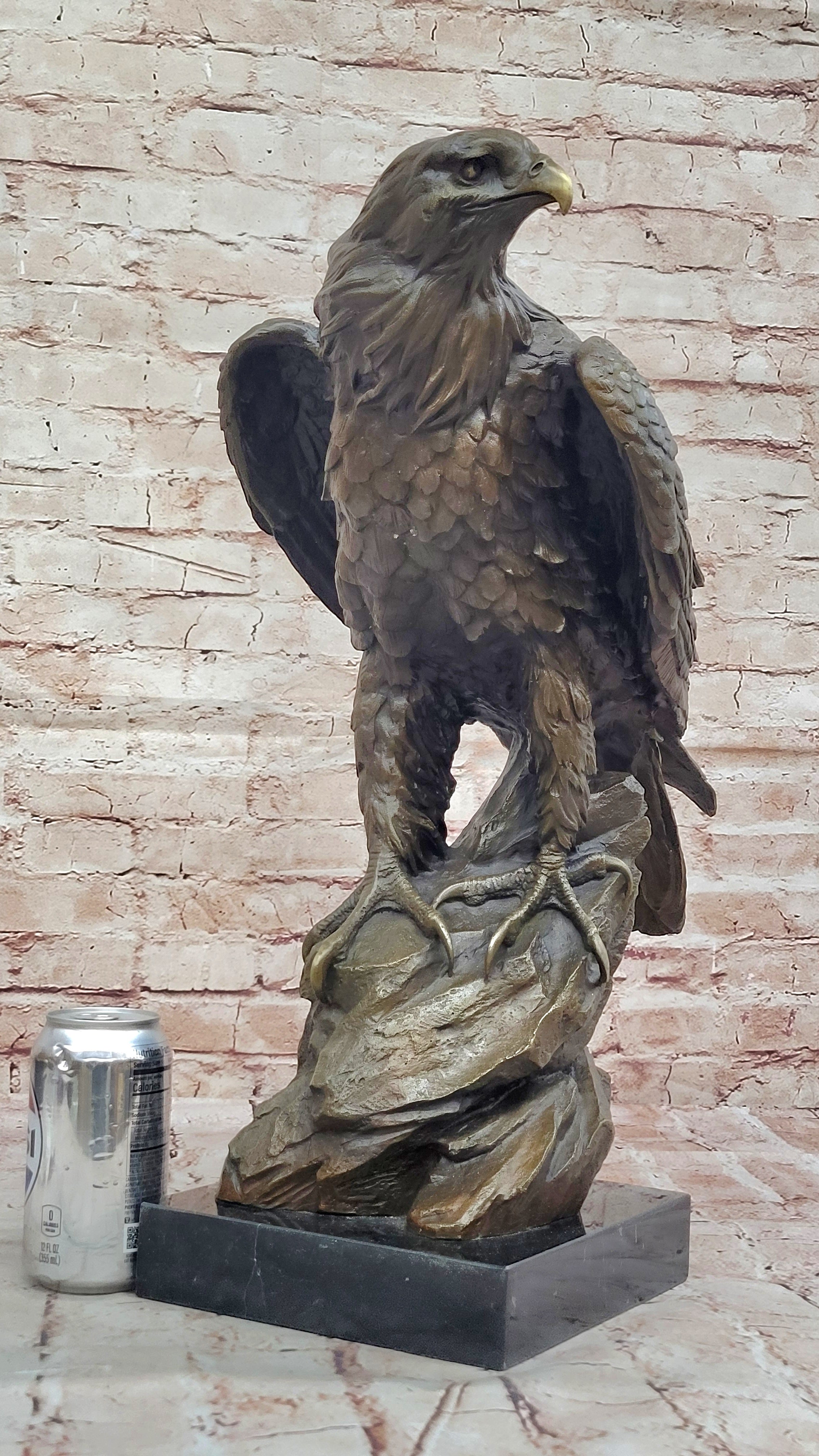 Bronze Metal Eagle Sculpture on Rocky Base by Barye