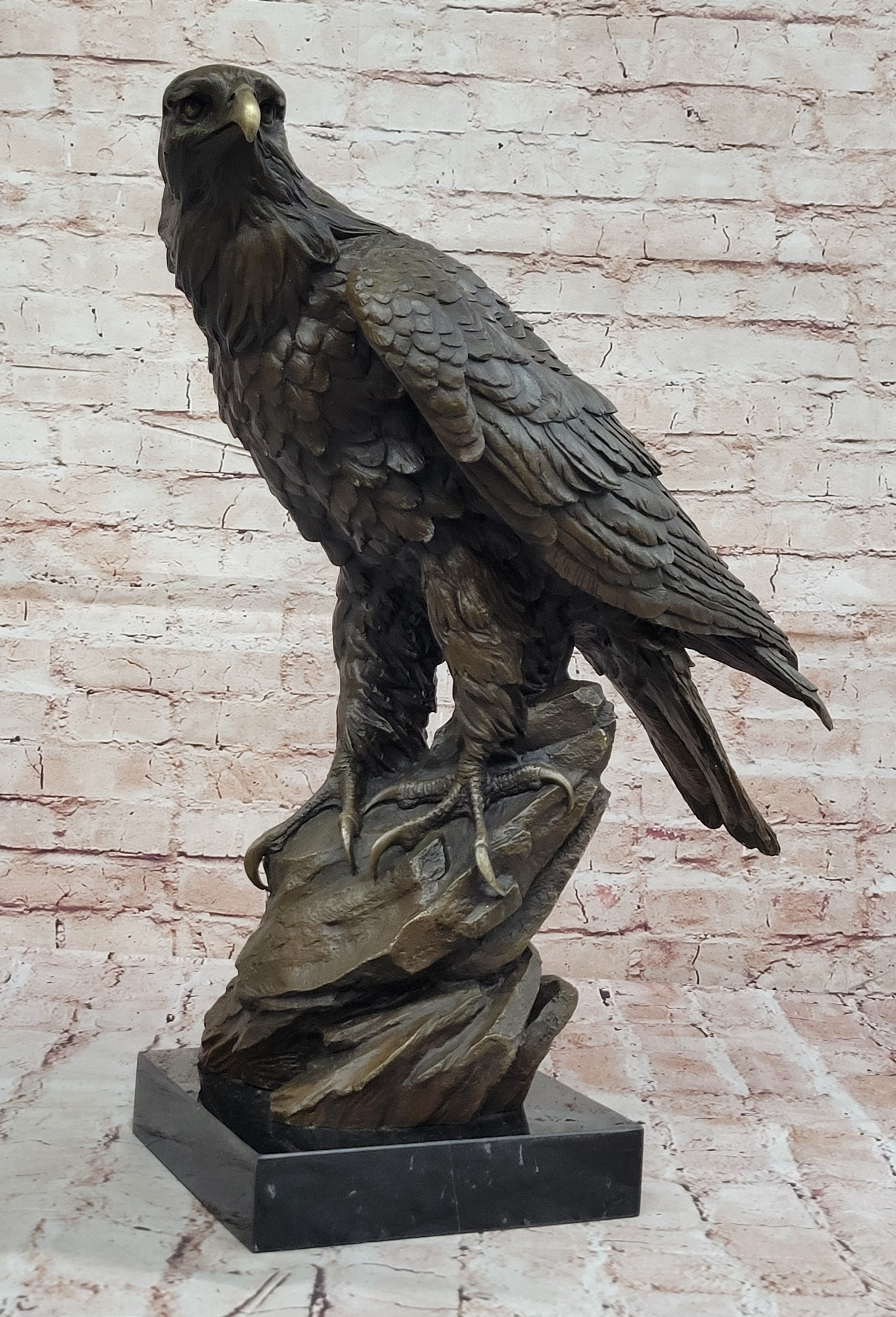 Bronze Metal Eagle Sculpture on Rocky Base by Barye