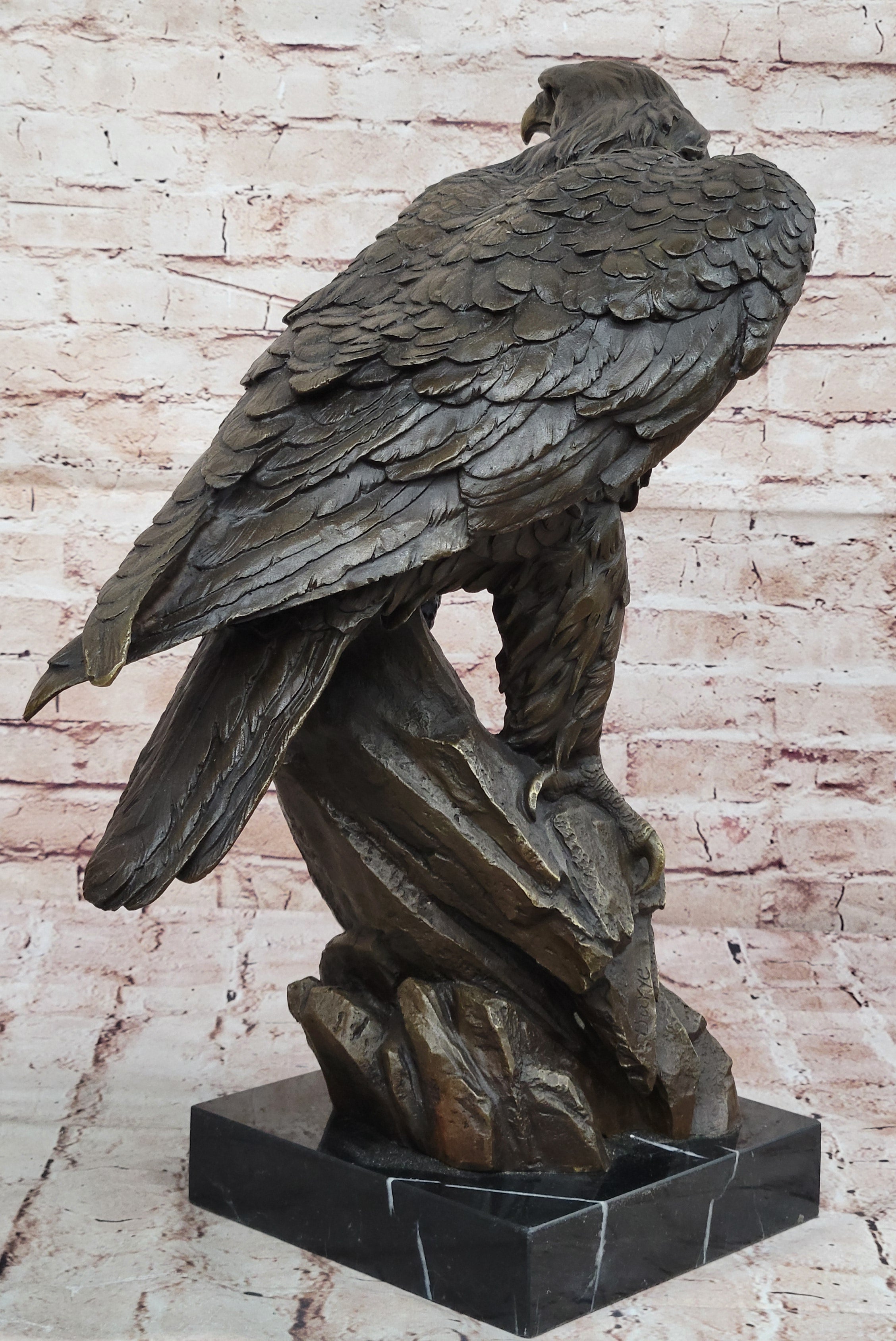 Bronze Metal Eagle Sculpture on Rocky Base by Barye