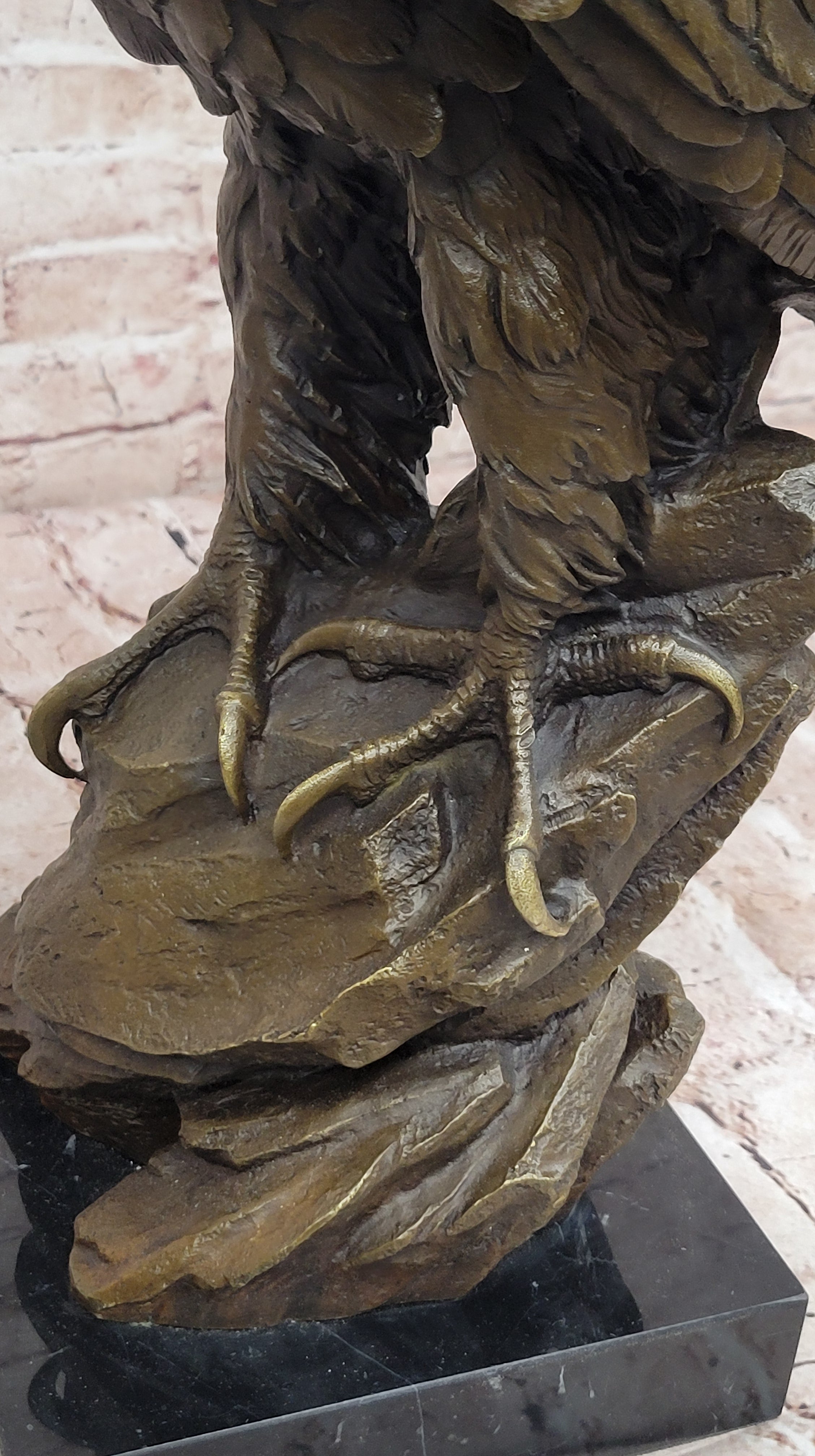 Bronze Metal Eagle Sculpture on Rocky Base by Barye