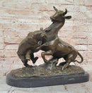 Bronze Panther Attacking Bull – Wildlife Scene on Marble Base