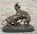 Bronze Panther Attacking Bull – Wildlife Scene on Marble Base
