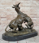 Bronze Panther Attacking Bull – Wildlife Scene on Marble Base