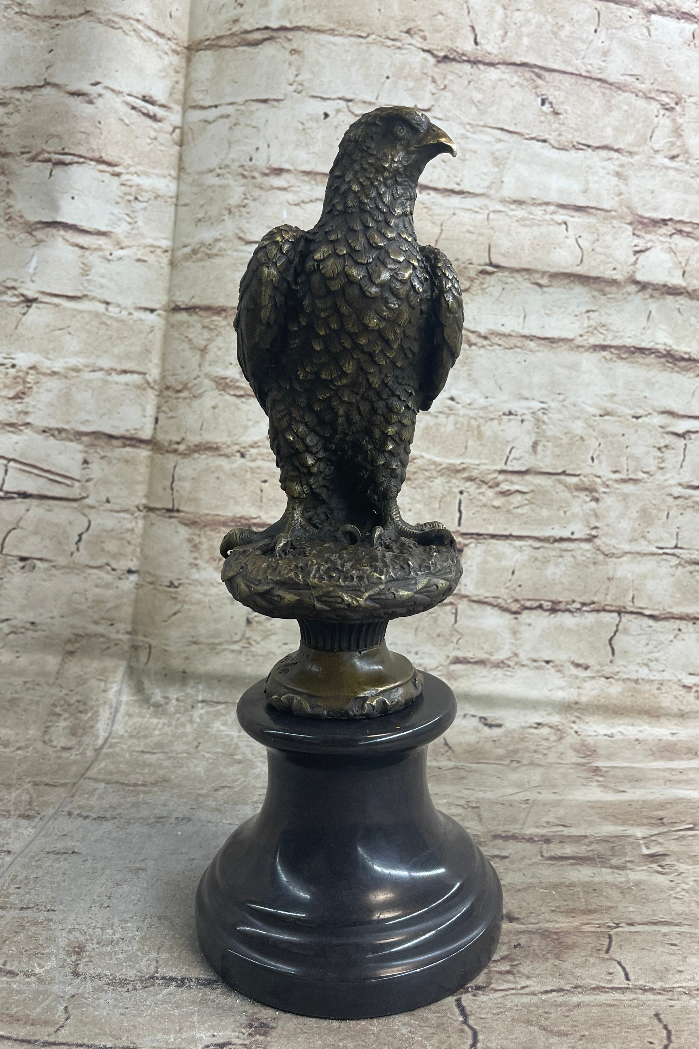 Milo Hawk American Eagle Bronze Marble Base Sculpture