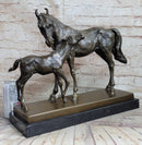 Horse W/ Foal Bronze Marble By Mene Hot Cast Sculpture