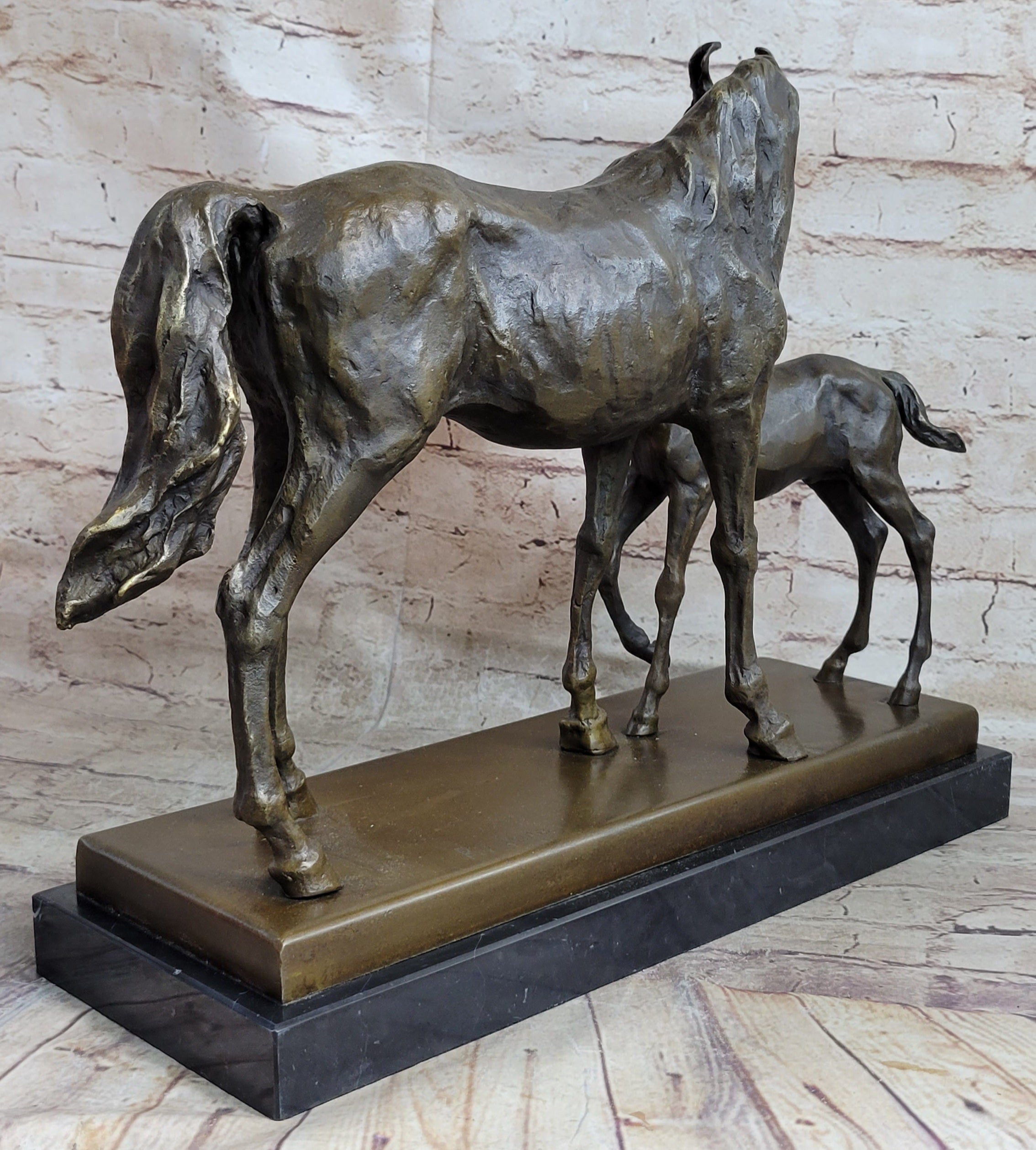 Horse W/ Foal Bronze Marble By Mene Hot Cast Sculpture