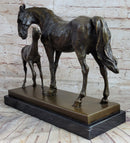 Horse W/ Foal Bronze Marble By Mene Hot Cast Sculpture