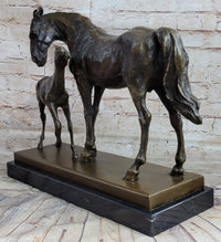 Horse W/ Foal Bronze Marble By Mene Hot Cast Sculpture