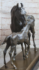 Horse W/ Foal Bronze Marble By Mene Hot Cast Sculpture