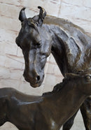 Horse W/ Foal Bronze Marble By Mene Hot Cast Sculpture