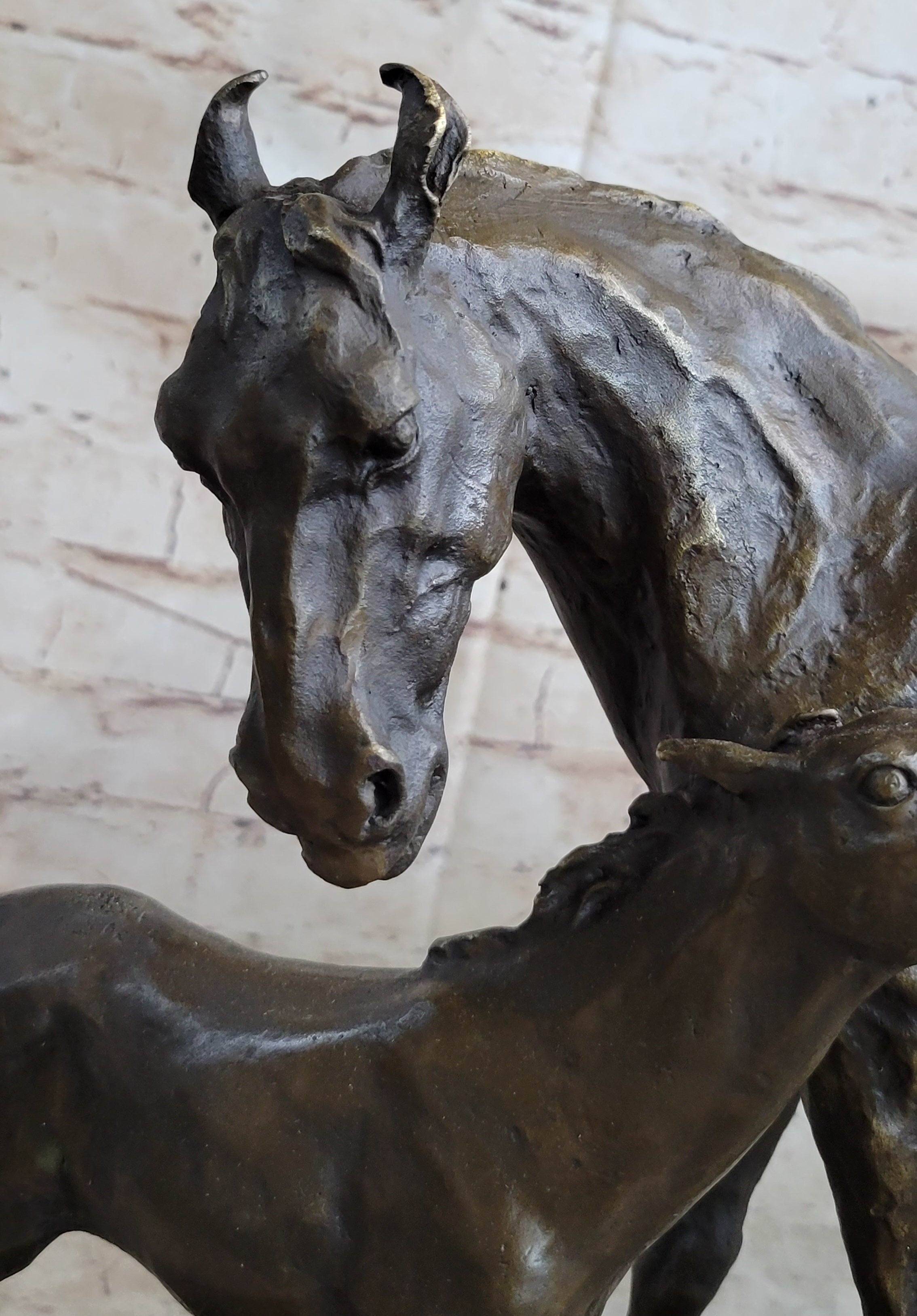 Horse W/ Foal Bronze Marble By Mene Hot Cast Sculpture