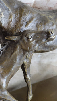 Horse W/ Foal Bronze Marble By Mene Hot Cast Sculpture