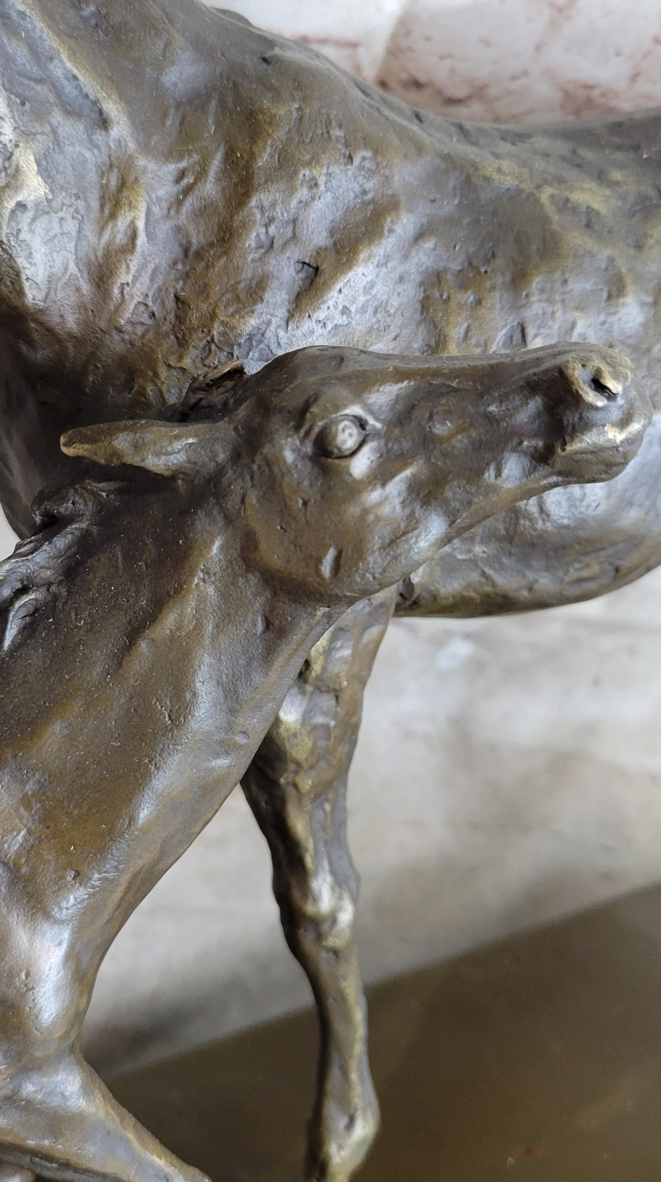 Horse W/ Foal Bronze Marble By Mene Hot Cast Sculpture