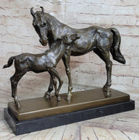 Horse W/ Foal Bronze Marble By Mene Hot Cast Sculpture