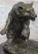 Bear vs. American Buffalo Bison Bronze Sculpture on Marble Base