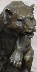 Bear vs. American Buffalo Bison Bronze Sculpture on Marble Base