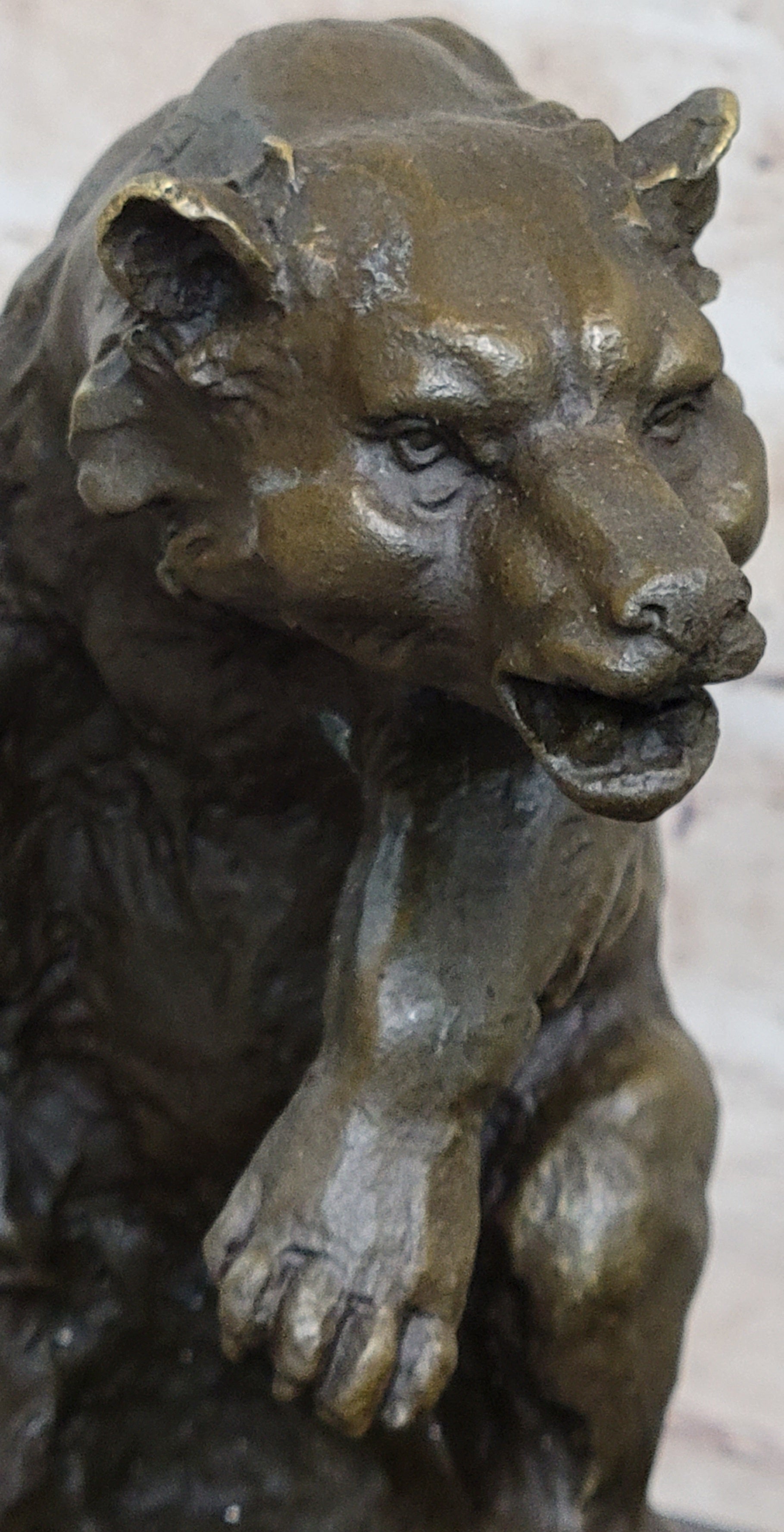 Bear vs. American Buffalo Bison Bronze Sculpture on Marble Base