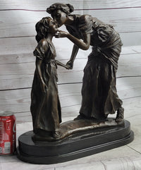 Mother Kissing Child Daughter Bronze Sculpture Signed Art