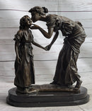 Mother Kissing Child Daughter Bronze Sculpture Signed Art