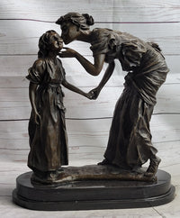 Mother Kissing Child Daughter Bronze Sculpture Signed Art
