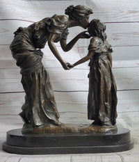 Mother Kissing Child Daughter Bronze Sculpture Signed Art