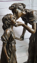 Mother Kissing Child Daughter Bronze Sculpture Signed Art