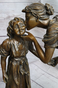 Mother Kissing Child Daughter Bronze Sculpture Signed Art