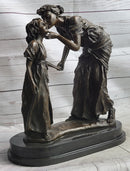 Mother Kissing Child Daughter Bronze Sculpture Signed Art