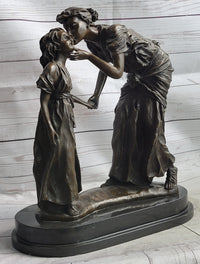 Mother Kissing Child Daughter Bronze Sculpture Signed Art