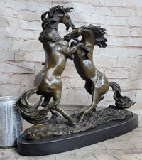 Dueling Stallion Horses Rearing Bronze Sculpture Marble Base