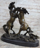 Dueling Stallion Horses Rearing Bronze Sculpture Marble Base