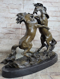 Dueling Stallion Horses Rearing Bronze Sculpture Marble Base