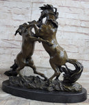 Dueling Stallion Horses Rearing Bronze Sculpture Marble Base