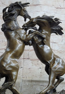Dueling Stallion Horses Rearing Bronze Sculpture Marble Base
