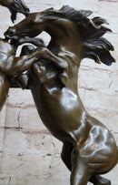 Dueling Stallion Horses Rearing Bronze Sculpture Marble Base