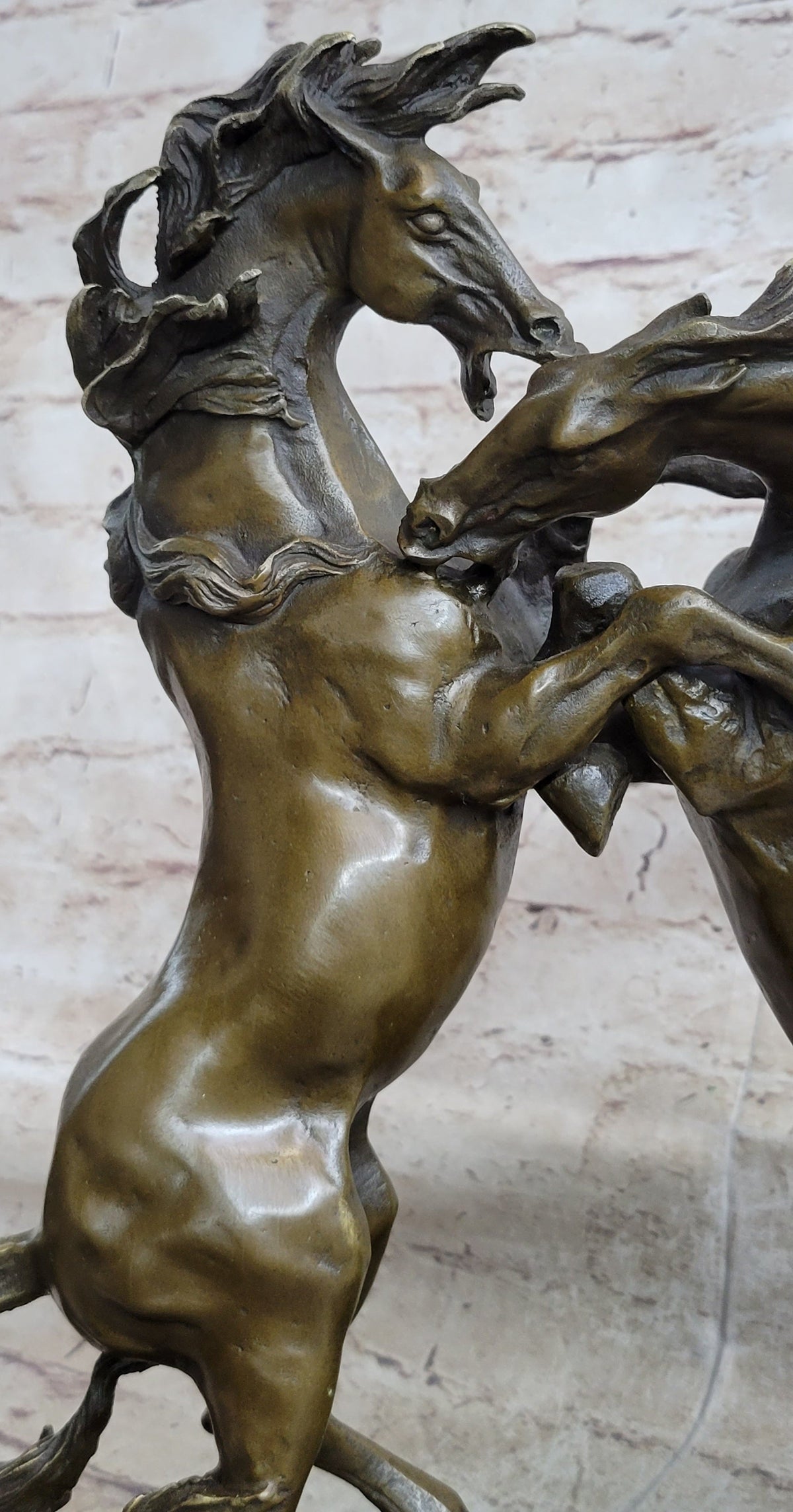 Dueling Stallion Horses Rearing Bronze Sculpture Marble Base