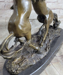 Dueling Stallion Horses Rearing Bronze Sculpture Marble Base