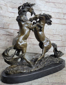 Dueling Stallion Horses Rearing Bronze Sculpture Marble Base